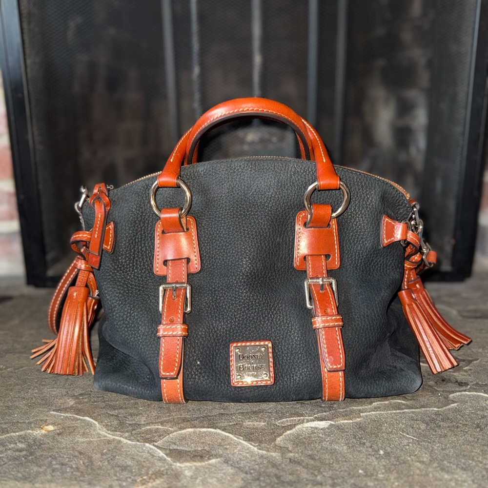 Dooney & Bourke Black and Tan Suede Satchel